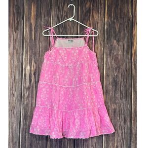 Juliet Dunn Dress Womens 2 Pink Metallic Tiered Tie Shoulder Boho Resort
